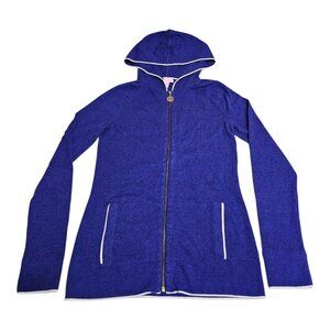 Lilly Pulitzer Womens XS Blue Knit Full Zip Hooded Sweater Jacket Josephine